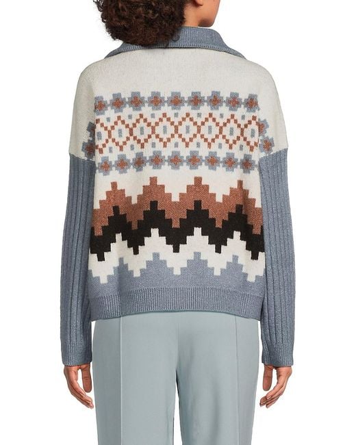 Joseph A Gray Brushed Plaid & Leopard Pattern Quarter-Zip Sweater