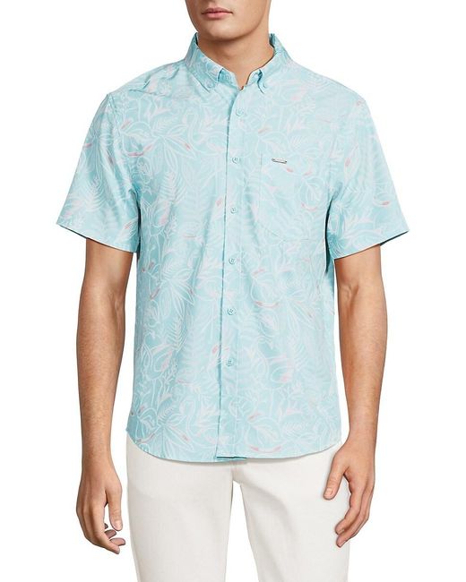 Vintage Summer Blue Tropical Print Short Sleeve Shirt for men