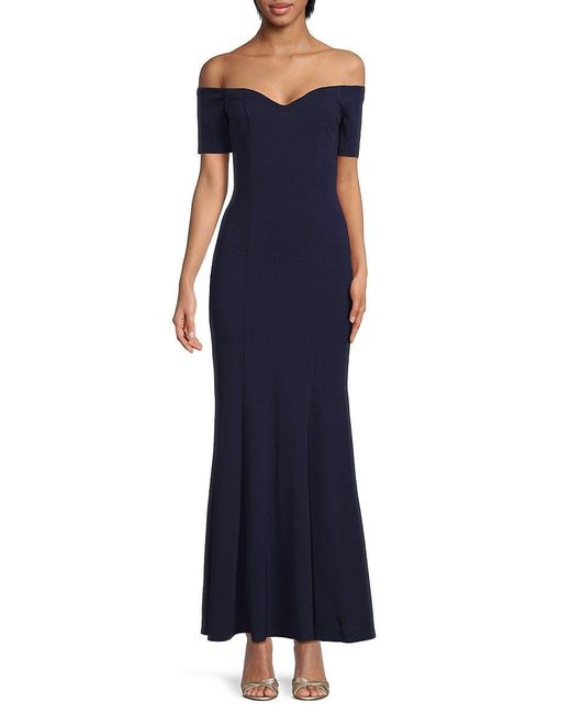 Marina Off Shoulder Scuba Gown in Blue | Lyst