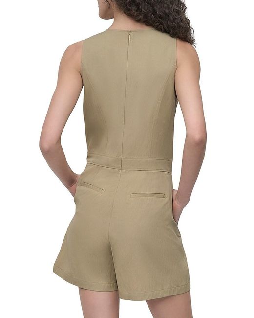DKNY Green Sleeveless Button-Front Twill Romper