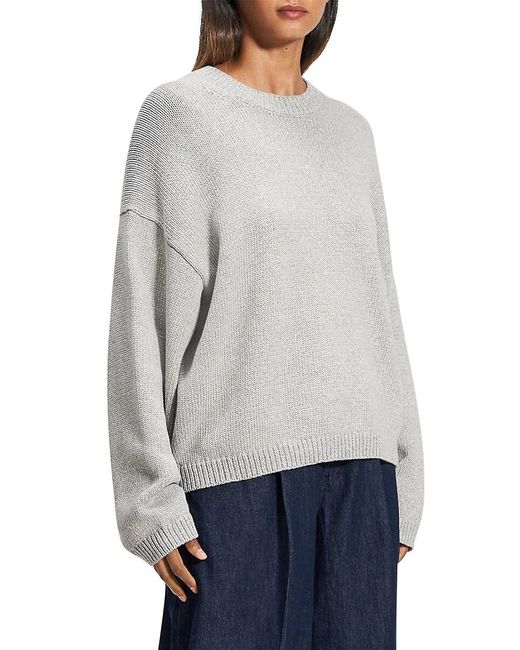 Theory Gray Oversized Cotton-Blend Crewneck Sweater