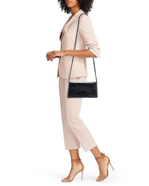 Rebecca Minkoff Lou Croc Embossed Leather Crossbody Bag in Black