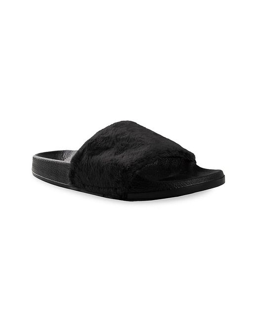 Luxe Faux Fur Black Faux Sheepskin Fur Slides