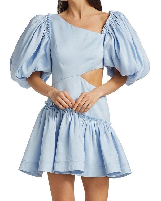 Aje. Blue Chateau Puff-sleeve Mini Dress