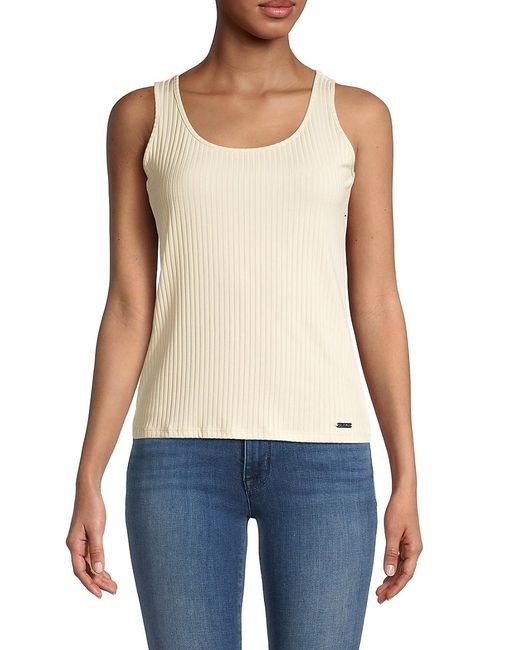 Calvin Klein Synthetic Ribbed Tank Top in Blue Lyst