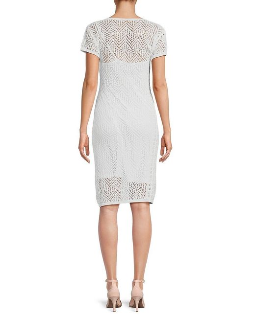 Donna Karan White Crochet Knee Length Sheath Dress