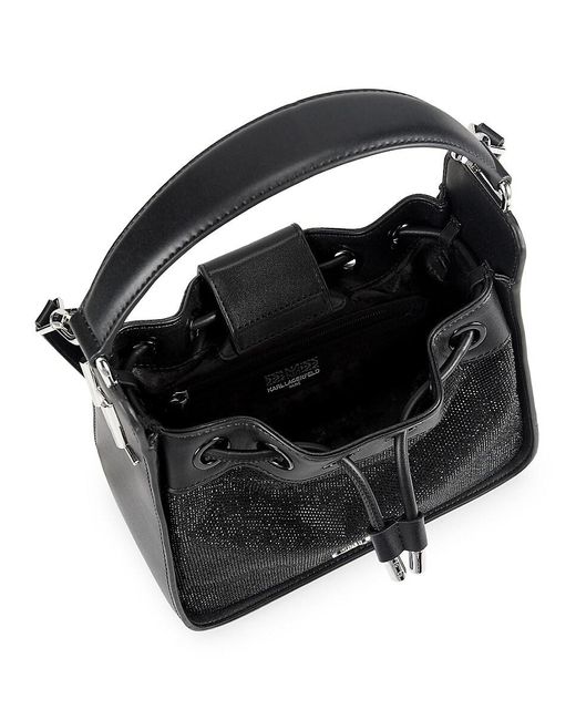Karl Lagerfeld Black Sables Mesh Crossbody Bucket Bag