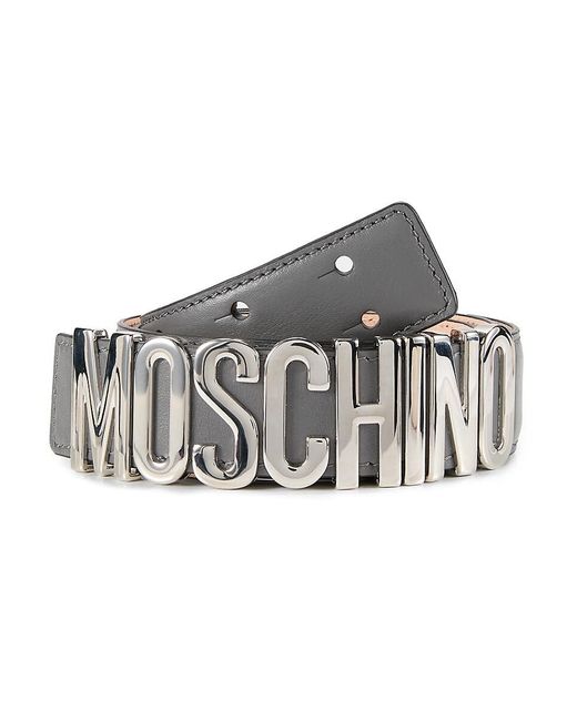 Moschino Gray Logo Buckle Nappa Leather Belt for men