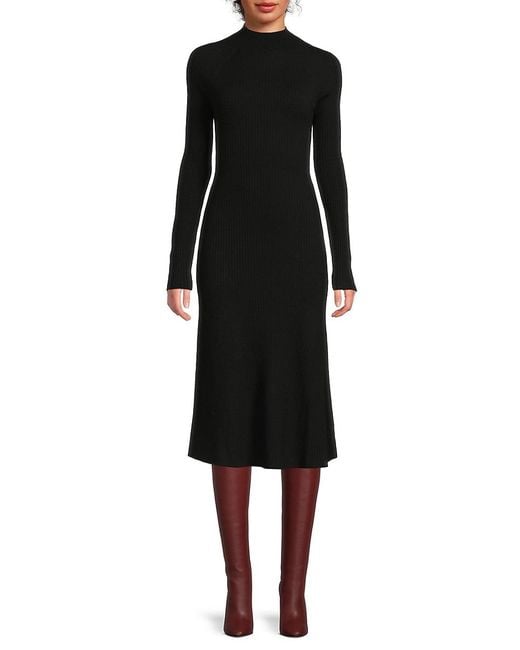 Theory Black Wool-Blend Mock Turtleneck Midi-Dress