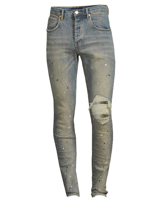 Purple Brand Gray High Rise Distressed Slim Fit Jeans for men