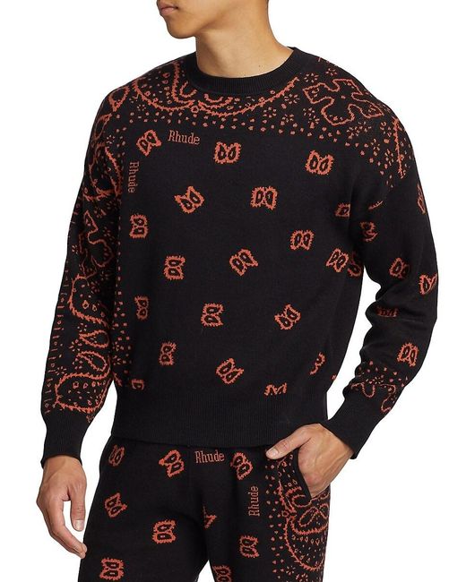 R H U D E © Black Bandana Knit Crewneck Sweater for men