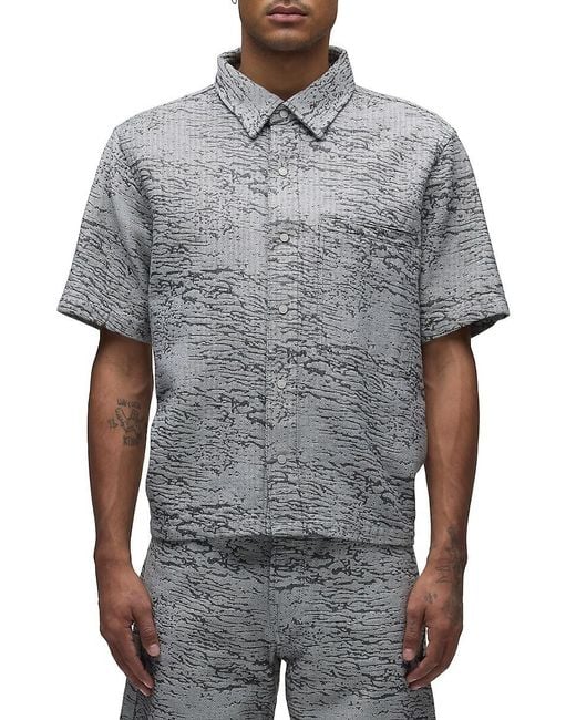 Hudson Gray Cotton Jacquard Crop Button-Front Shirt for men