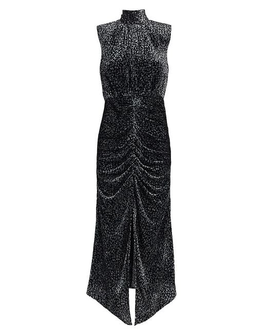 Ramy Brook Black Lennon Leopard Print Ruched Velvet Midi Dress