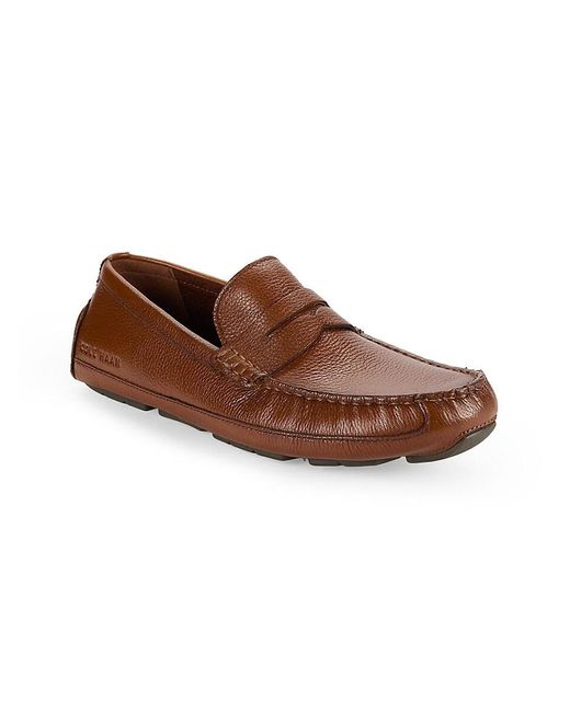Cole Haan Brown Wyatt Leather Penny Driving Loafers for men