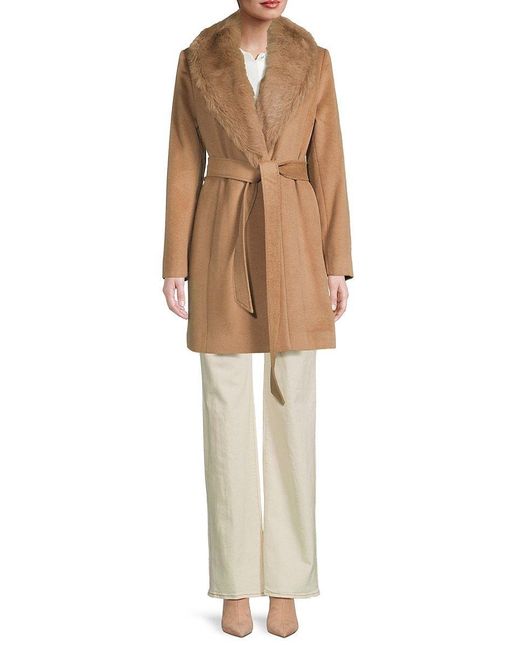 Sofia Cashmere Wool Blend & Shearling Wrap Coat in Natural | Lyst