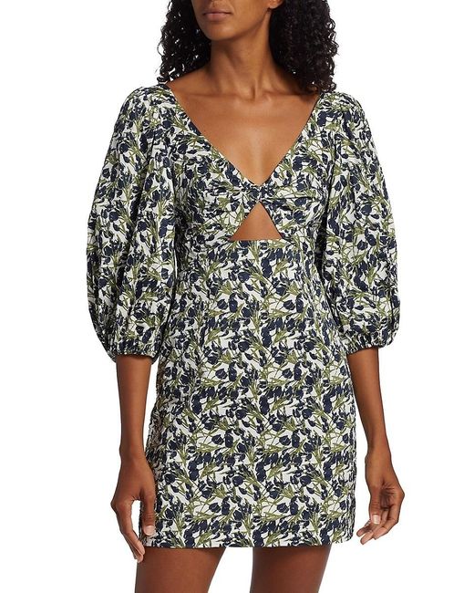 MICHELLE SMITH Black X Saks Bella Twist Balloon-Sleeve Minidress