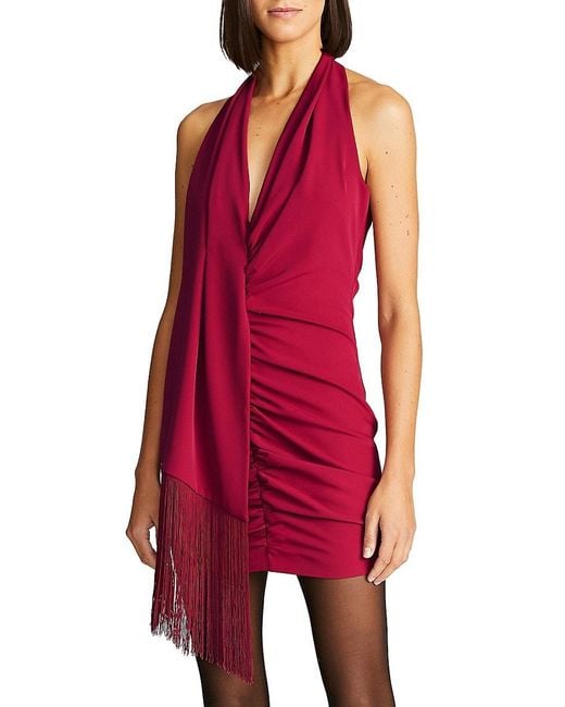 Halston Heritage Red Pamela Halter Scarf Minidress
