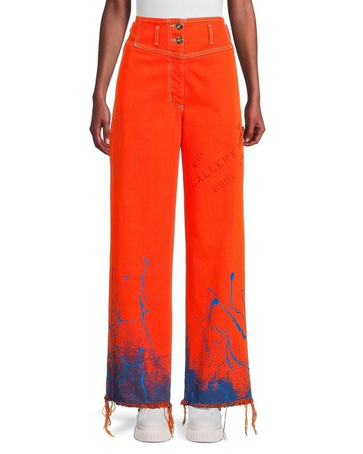 Lanvin Red Frayed High Waist Graphic Jeans