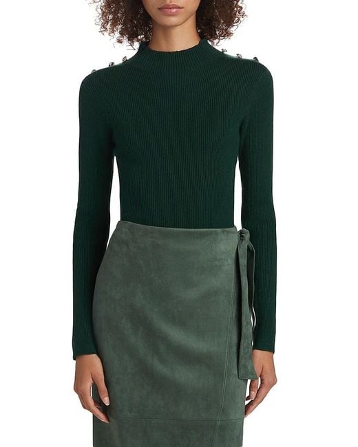 Tahari Green The Yana Rib-Knit Mock-Turtleneck Sweater