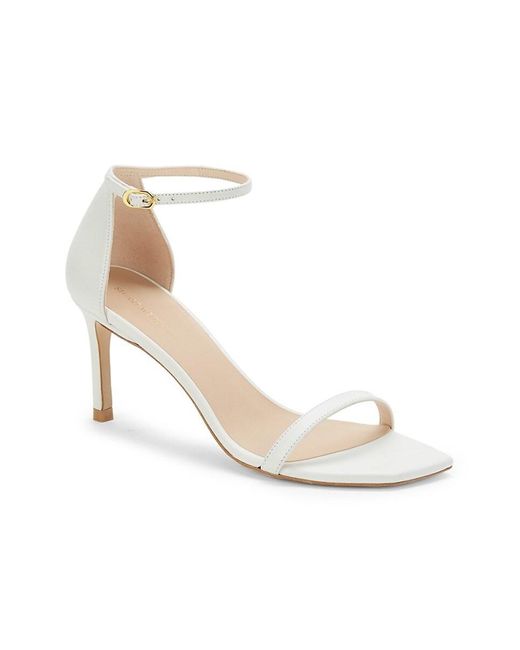 Stuart Weitzman White Amelina Leather Ankle-Strap Sandals