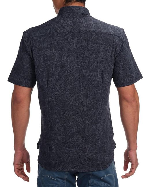 Garnet Blue Short Sleeve Palm Tree Knit Button Down Shirt for men