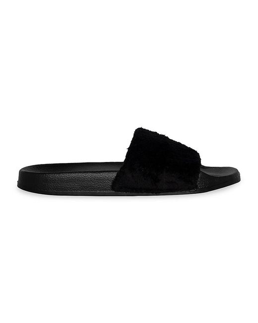 Luxe Faux Fur Black Faux Sheepskin Fur Slides