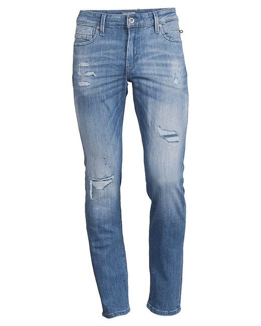 Jack & Jones Jjiglenn Distressed Slim Straight Jeans in Blue for Men | Lyst
