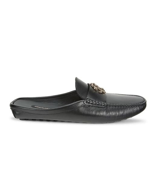 Roberto Cavalli Black Logo Leather Mules for men
