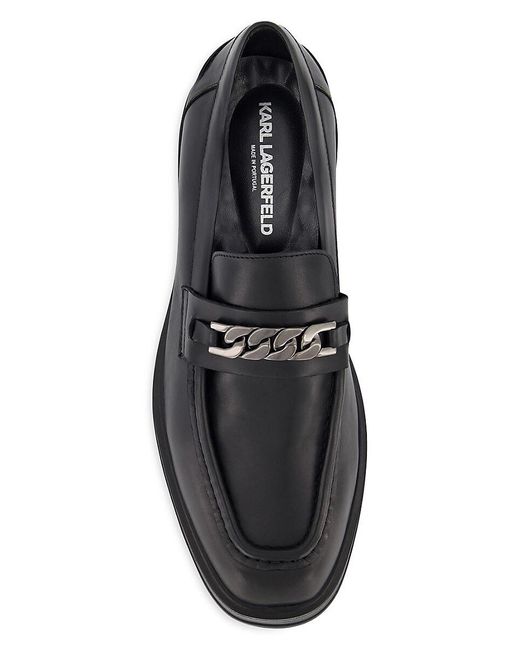 Karl Lagerfeld Black Chain Link Leather Loafers for men
