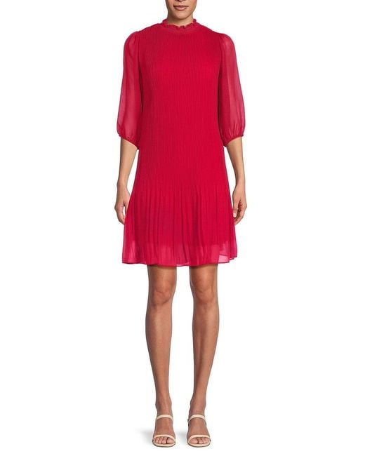 Nanette Lepore Red Pleated Elbow Sleeve Mini Dress