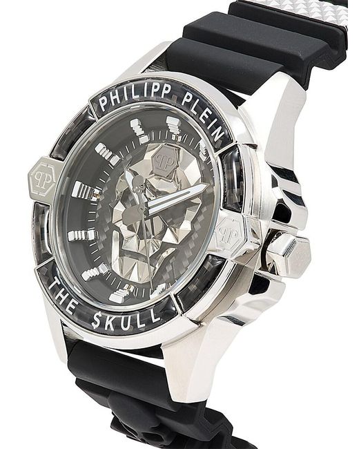 Philipp Plein Black The $kull 45mm Two Tone Stainless Steel & Silicone Strap Watch for men