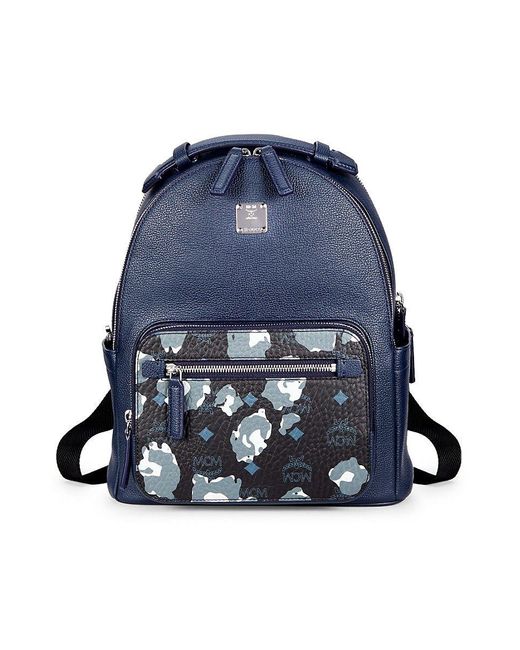 MCM Blue Small Stark Vi Leather Backpack