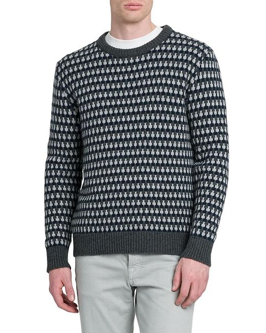 Kiton Blue Cashmere Intarsia Sweater for men
