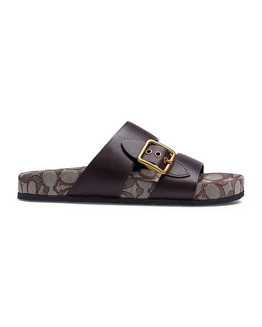 COACH Signature Leather Slides in Brown | Lyst Canada