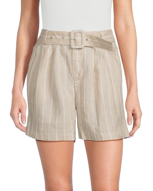 Saks Fifth Avenue Gray High Rise 100% Linen Belted Shorts