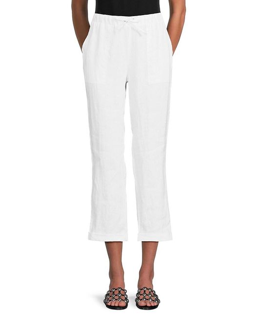 Saks Fifth Avenue White 100% Linen Drawstring Pants
