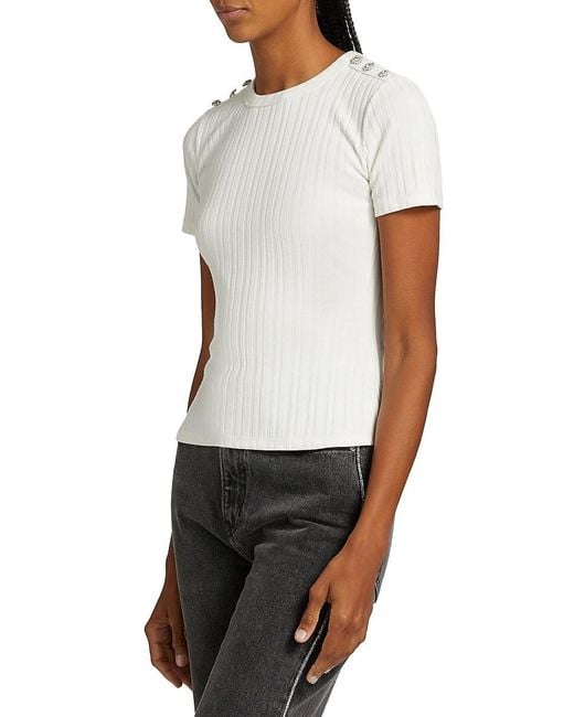 Veronica Beard White Draya Embellished Knit Crop T-Shirt