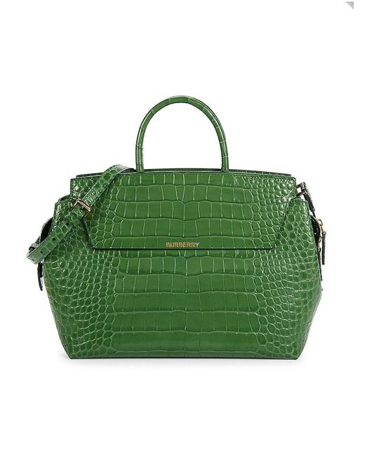 Burberry Croc Embossed Leather Top Handle Bag in Green | Lyst