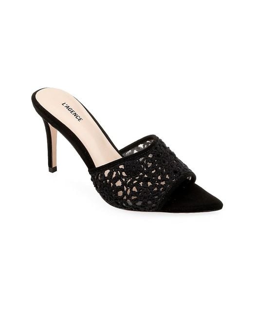L'Agence Pink Armande 85mm Suede Crochet Mules