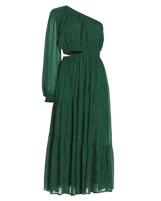 Moon River Black Shirred One-Shoulder Midi-Dress