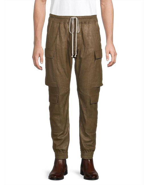 Rick Owens Green Drawstring Leather Pants for men