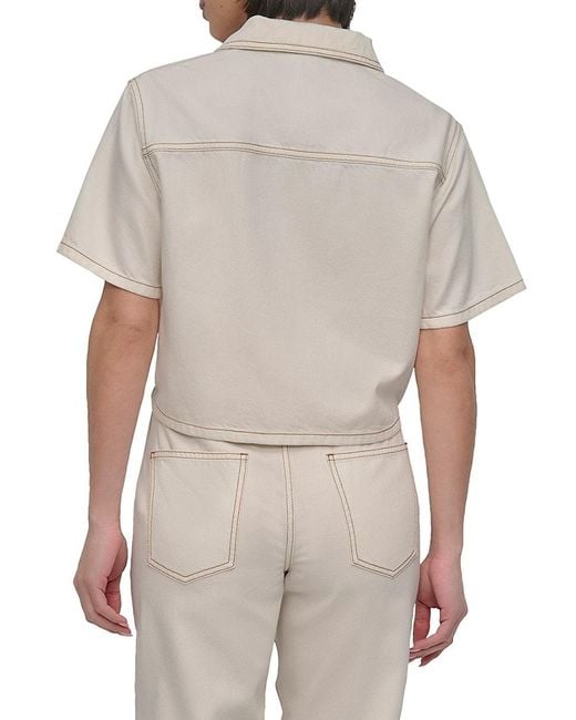 DKNY White Cropped Denim Zip-Front Shirt