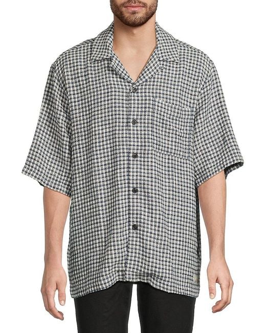 Scotch & Soda Gray Gingham Cotton-Linen Button-Down Shirt for men
