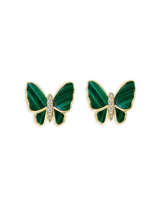 Effy Green 14K, Malachite & Diamond Butterfly Stud Earrings