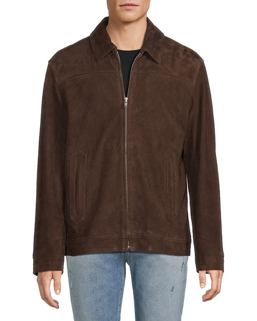 Slate & Stone Brown Suede Zip-Up Racer Jacket for men