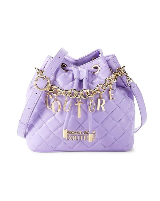 Versace Jeans Purple Leather Quilted Bucket Bag