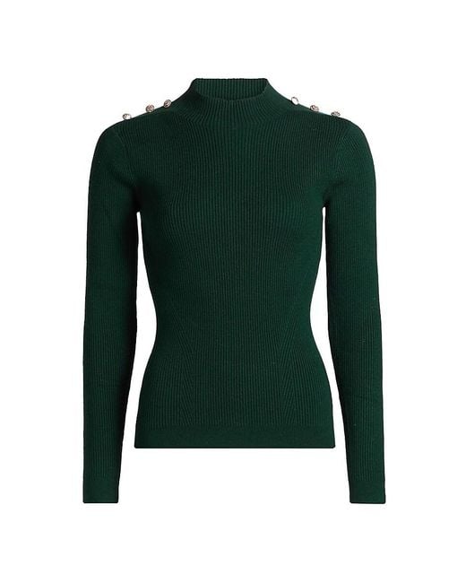 Tahari Green The Yana Rib-Knit Mock-Turtleneck Sweater