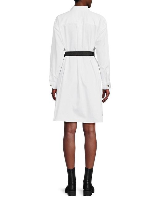 Karl Lagerfeld White Detachable Belt Mini Shirt Dress