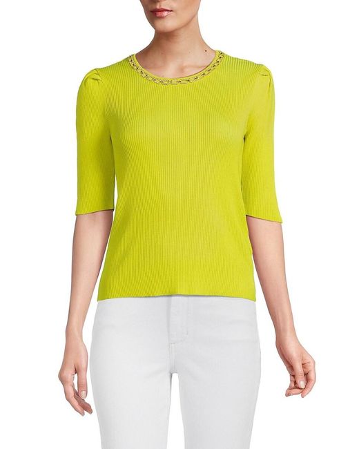 Nanette Lepore Yellow 'Jewelneck Ribbed Sweater