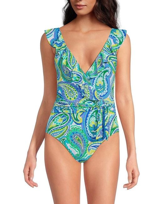 Bleu Rod Beattie Blue Ruffle Surplice Mio Swimsuit